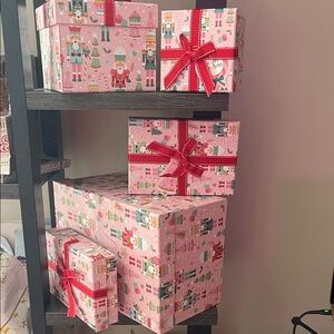 Charming Pink Gift Boxes with Red Ribbon